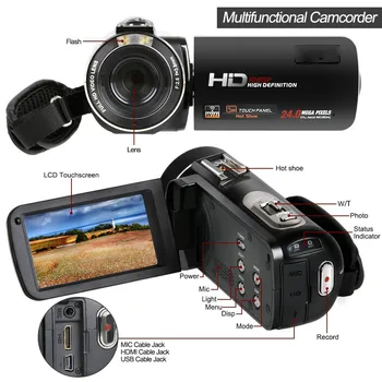 Full HD 1080P 30 FPS Harici Mikrofon ile Taşınabilir Dijital Video Kamera Video Kamera Wifi 3.0 inç LCD Dokunmatik ekran Video Kaydedici
