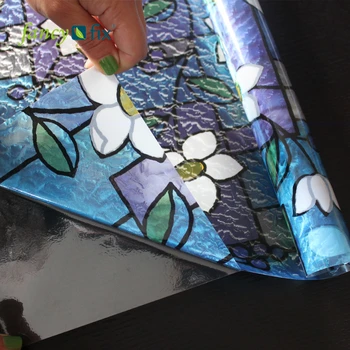 Funlife Çiçek Cam Dekoratif cam Filmi Vitray,PVC Statik Sarılmak Cam Filmi, Yapıştırıcı,Gizlilik Cam pencere etiket Kendini