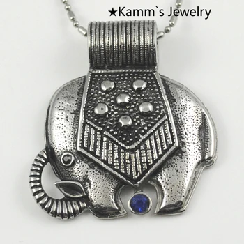 Ganesh fil takılar Gümüş Mavi Elmas Paslanmaz Çelik Erkek Kolye KP065 Kolye
