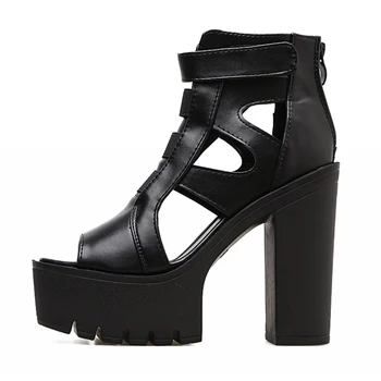GBHHYNLH Siyah Tasarım Ayakkabı Kadın Platform burnu Açık İlkbahar Yaz Sandalet LJA194 Kadın kalın topuk ayakkabı Marka Sandalet Sandalet