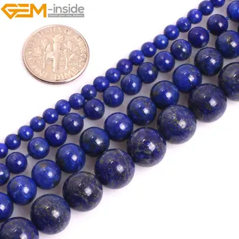 Gem-AA Sınıf Gerçek Doğal Yuvarlak Pürüzsüz Mavi Lapis Lazuli Değerli Taş Boncuklar içinde Takı Yapma DİY Takı