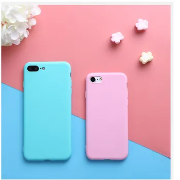 Geri iPhone 8 İçin basit Katı Renk Ultra ince Yumuşak TPU Telefonu kılıfı artı 7 artı 6 ve 6 Plus Kılıfları Moda Şeker Renk Capa Kapak