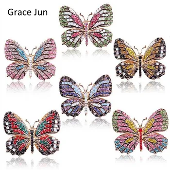 Grace Jun 14 Renkleri En Kaliteli Vintage Kelebek Yeni Güzel Böcek Broş Elbise Tesettür Pin Broş Rhinestone Deniz Yıldızı Mine