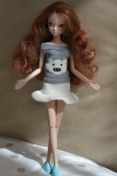 Gri Sevimli Ayı Nedensel Barbie Dollhouse İçin Kazak Elbiseler 1/6 BJD Bebek İçin Üst Şort Etek Etek Örme