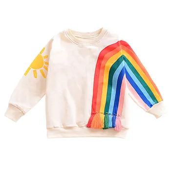 Gökkuşağı Uzun Kızlar tişörtleri 2018 Bahar Pamuk Çocuk Gömlek Çocuk Tops Tees Bebekler Bebek t shirt Casual Bebek Elbiseleri Kollu