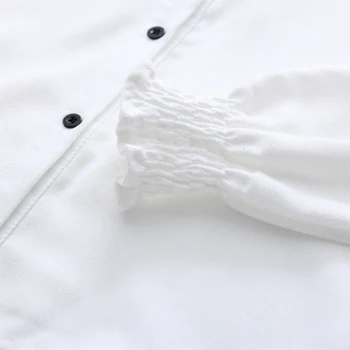 Gömlek Düz Renk Üstler aşağı kaliteli Pamuk Kadın Beyaz Bluz Uzun Kollu Kadın Dönüş İçin Tatlı 2018 Bahar Gömlek Fener-