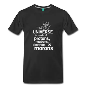 Gömlek Erkek Batarya Komik Pamuk Kısa Kollu T-Shirt Tops Erkek T-shirt Evren Proton Nötron Moron Erkek Premium T-