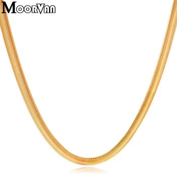 Gömlekler için Moorvan paslanmaz çelik zincir yılan VN110 50 cm/55 takı altın renkli aksesuar kolye link