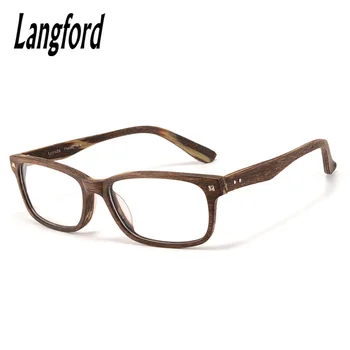 Gözlük ahşap çerçeve gözlük asetat Kare tam kare optik reçeteli normal gözlük unisex ahşap tahıl rivet1209 gözlük