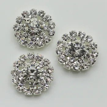 Gümüş 10pc 20 mm yuvarlak Açık arka Düz kristal düğme Gümüş giyim toka düğün davetiyeleri rhinestone düğmeler dekorasyon