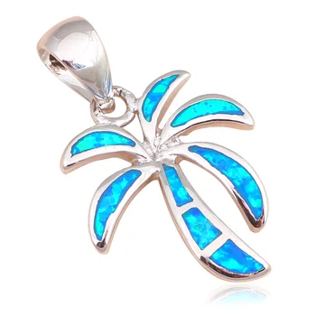 Güzel hediyeler ağacı tasarım Toptan Perakende Mavi ateş Opal Gümüş Kolye Kolye Moda Takı OP554 Damgalı hindistan cevizi