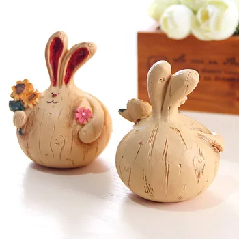 Güzel reçine çift tavşan masaüstü süsleri 2 yağ tavşan çocuk için/arkadaş Çalışma/oturma odası dekoru hediye çiçek Tutan el sanatları