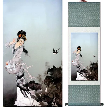 Güzellik kız Geleneksel Çin sanat resim boyama Çin yıkama LTW17111002 resim kaydırma İpek