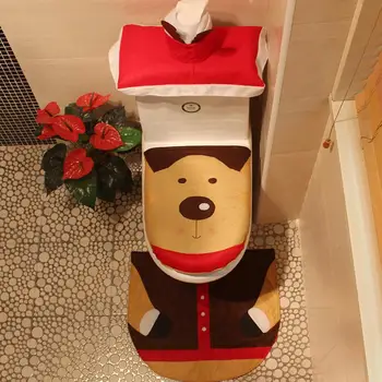 Güçlü Santa Kardan adam Geyik Klozet Kapağı Kontur Halı Banyo halısı Halı Banyo Ev İçin Yeni Yıl Noel Noel Dekorasyon Seti