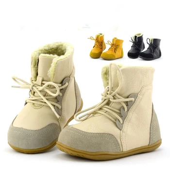 Hakiki Deri Çocuk Kaymaya Dirençli Kadın Kar Botları Çocuk Erkek Orta Bacak Çocuk Botları Pamuk-Yastıklı Ayakkabı Bebek Yumuşak Taban