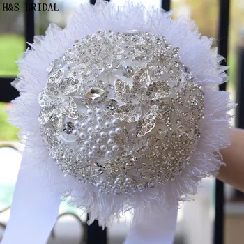 H&S GELİN Avrupa Tarzı Beyaz Dantel Düğün Çiçekleri Kristal İnciler Ramo Boda Nedime Çiçek Buketi Yeni Gelin Buketi