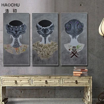 HAOCHU Şekil Giyim Saç Aksesuarları, Modern Çin Tarzı Oturma Odası Dekoratif Boyama Tuval Duvar Sanat Kişiselleştirilmiş