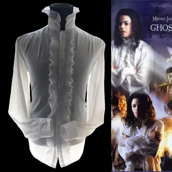 Hayalet Beyaz Retro İngiltere Tarzı Reyon Poplin Klasik Gömlek iskelet Resmi Elbise nadir MJ Michael Jackson