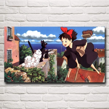 Hayao Miyazaki Kiki'nin kurye Servisi Anime Film İpek Boyama Ücretsiz Kargo Dekor 11x20 16x29 20x36 Cm Ev Poster