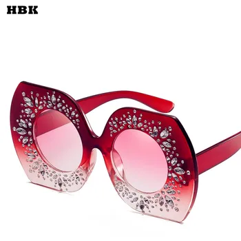 HBK Lüks İtalya Marka Elmas güneş Gözlüğü Kadın Retro Marka Tasarımcı Büyük Çerçeve Güneş 2018 oculos Kadın Pembe Kırmızı Gözlük büyük Boy