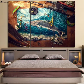 HD Oturma Odası Modern Ücretsiz Kargo NY için 6932C 3 Parça Tuval Sanat Olta Balığı Mavi Okyanus Resim Duvara Resim baskısı-