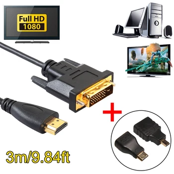 HDMI HDTV HD PC XBOX Projektör İçin Micro HDMI Mini HDMI Dönüştürücü Monitör Bağlantı Kabloları Adaptör Kablo DVI
