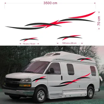 Her tarafı için 2x Motorum Karavan Travel Karavan Camper Van Çizgili Grafik bir Grafik Seti Vinil Araba Çıkartmaları Çıkartmaları