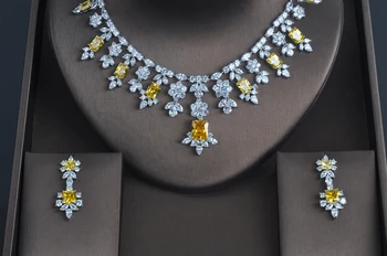 HİBRİDE 3 ADET Lüks Sarı Kübik Zirkon Kadın Jewelrt 335 N Seti Gelin Takı Düğün Kolye Setleri-