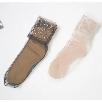 HİRİGİN en Yeni Pop Kadın Glitter Kristal İpek Dantel Elastik Kısa ayak Bileği Çorap Şeffaf