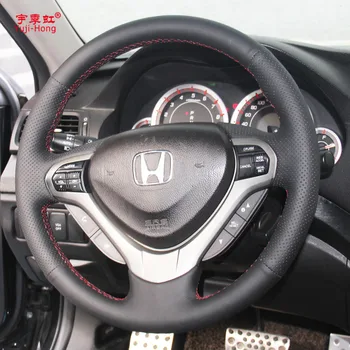 Honda Spirior 2009-2013 Direksiyon El Yuji-Hong Üst Tabaka Gerçek İnek Deri Araba Direksiyon Kapakları Kılıf-Kapak dikişli