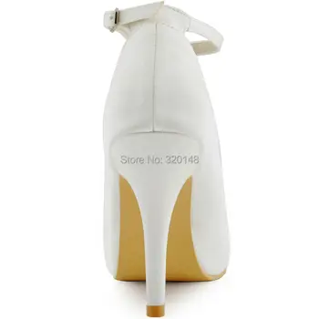HP1544 Beyaz İvoryWoman Düğün Ayakkabı Yüksek Topuk Platform ayak Bileği Askısı Kristal Gelin Akşam Balo Gelin Saten Bayanlar Toka Pompaları