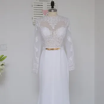 HVVLF Beyaz 2018 Balo Elbiseleri Uzun-Uzun Kollu Açık Denizkızı Dantel Kanat Seksi Balo Elbisesi abiye Gece Elbisesi