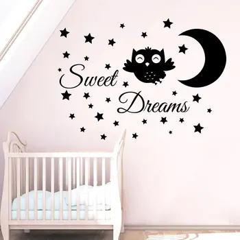 HWHD Baykuş Duvar Dekor o1474 Tatlı Rüyalar Vinil Sticker Ay Ve Yıldızlar Çıkarılabilir Çıkartma çocuk odası Kız Bebek Odası Ev cam Çıkartmaları