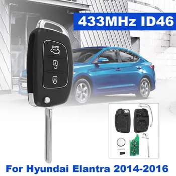 Hyundai Elantra İçin 3 Düğme Kilidi Gövde Katlama Araç Uzaktan Anahtar Fob w/ Akü 433MHz İD46 Çip Pil 2016