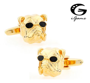 IGame Fabrika Fiyat Tedarik Bulldog kol düğmeleri Altın Rengi Yenilik Hayvan Köpek Tasarım Ücretsiz Kargo