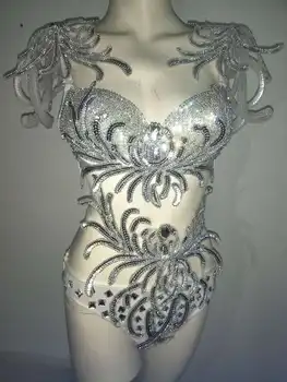 İki pırıltı Gümüş Simli Yanıp sönen Kıyafet Parlayan Seksi Doğum günü Partisi-parça Sutyen Kısa Kostüm Kadınlar Akşam Şarkıcı Dans Giymek
