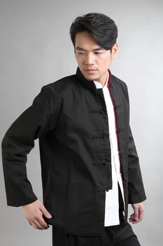 İki Siyah Kırmızı Vintage Çin-Yüz Erkek Ceket Pamuk Tersinir Kung Fu Ceket Boyut S M L XL XXL XXXL hombre chaqueta Mim22G Keten