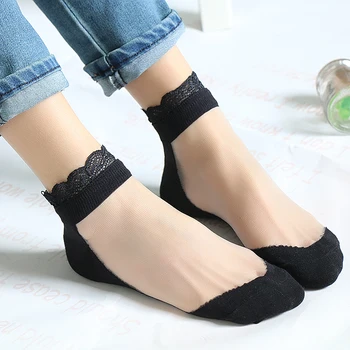 İlkbahar/Yaz 5 Çift/Çok Gizli Dantel Kristal İpek Pamuk Kısa Çorap Kadın Bayanlar Japon İnce kaymaz Düz Renk Meias