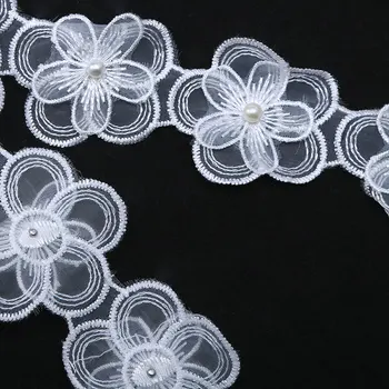 İmitasyon İnci Şerit Kesim Çapı 6 cm Aksesuarlar ot mücadelesi Süslü Yapımı İle Misaya 1Y Çift Çiçek Dantel Kumaş
