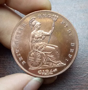 İngiltere Victoria 1 Penny 1845 Kırmızı Bakır Sikke Kopya