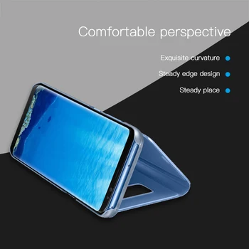 İPhone 6 7 8 İçin yeni Moda Lüks Ayna PU Deri Akıllı Clear View Flip Case Plus X Cep Telefonu Kapağı