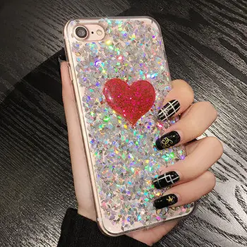 İphone 6 İçin Dower Bana Japonya Kore Moda Sevimli Pembe Aşk Kalp Glitter Bling Telefonu kılıfı Artı Köpüklü Yumuşak SIFIRLAMA Kapak