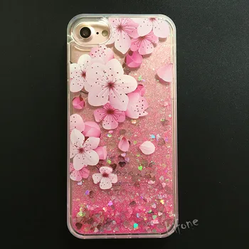 İPhone 6 ve 6 Plus Kılıf Çiçek Sıvı parlaklık İçin Glitter Bataklık Şeftali çiçeği 6 Kılıf iPhone 6 İçin Zor Durumda Payet Artı