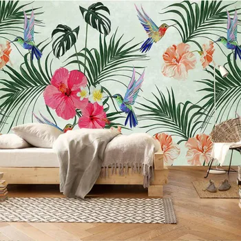 İskandinav Eli Walla Ev Geliştirme için Tropikal Yaprak Kuş 3d Duvar Kağıdı Dekoratif Boya duvar Kağıdı Boyalı Suluboya
