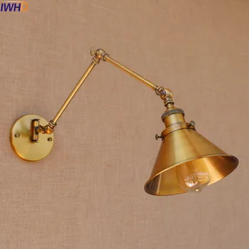 İWHD Endüstriyel Salıncak Uzun Kol Duvar Işık Altın Bakır Antika Retro Vintage Duvar Lambası Çatı Edison Sconce Aplike Murale LED