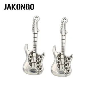 JAKONGO Antika Gümüş/sürü Bilezik Takı Aksesuarları Zanaat DİY 37x13mm 15Pcs Yapmak için Gitar Müzik Charm Kolye Kaplama