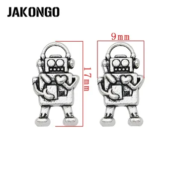 JAKONGO Antika Gümüş Takılar DİY Aksesuarlar 17x9mm 20pcs/lot el Yapımı Yapmak için Robot Charms Kolye Kaplama