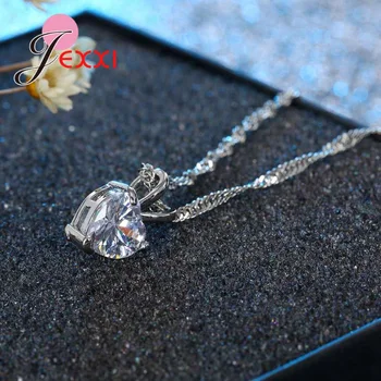 JEXXİ Beyaz Net Kübik Zirkon Kadın Kalp Kristal Kore Tarzı Sıcak Satış İçin Saf 925 Gümüş Düğün Takı Kolye