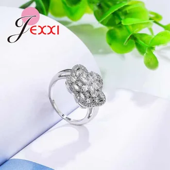 JEXXİ Parlak AAA CZ Kristal Çiçek Kadın Nişan & Düğün Hediyesi 925 Sterling Gümüş Takı Yüzük Parmağı