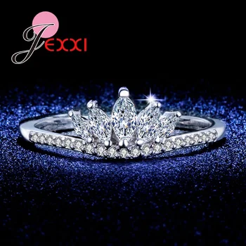 JEXXİ Yeni Güzel İnce Gümüş Nişan Yüzüğü Kristal Rhinestone Kadın Lüks Satır Yüzük Mücevher Damla Gözyaşı Parlak